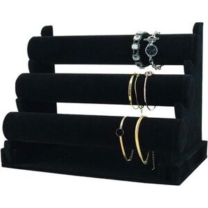 VELVET 3 Tiers Bracelet Holder, Black Velvet Jewelry Organizer Stand and Display